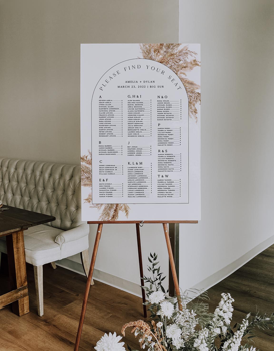 Boho Pampas Grass Sign | Wedding Seating Chart | Pdf Diy Editable Template | $19