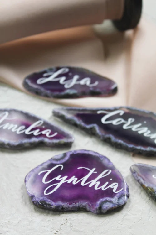 Purple agate place cards or escort cards